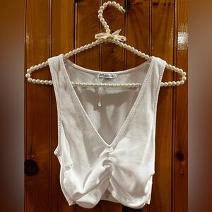 Zara Cinched V-Neck Tank Crop Top in white Size M
